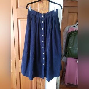 Vintage Eddie Bauer Navy Blue Corduroy Button-Down Maxi Skirt 12